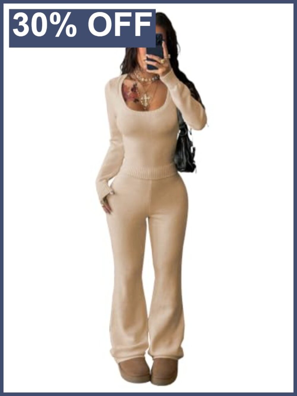 Knit Sweater & Wide Leg Pants Set – 2 Piece Matching Outfit